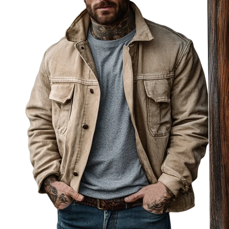 Men's Vintage Khaki Washed Denim Jacket 45846185U sold by Manly