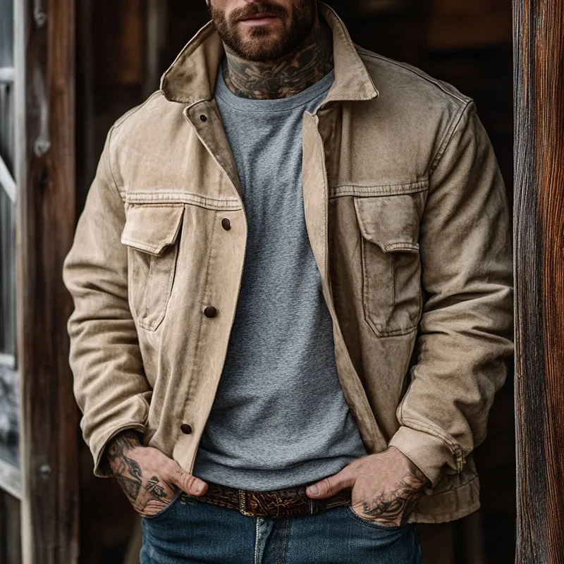 Men's Vintage Khaki Washed Denim Jacket 45846185U sold by Manly product image thumbnail 2