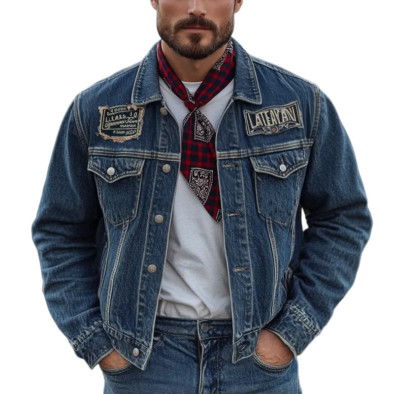 Men's Vintage Dark Blue Washed Denim Jacket 05225471U sold by Manly