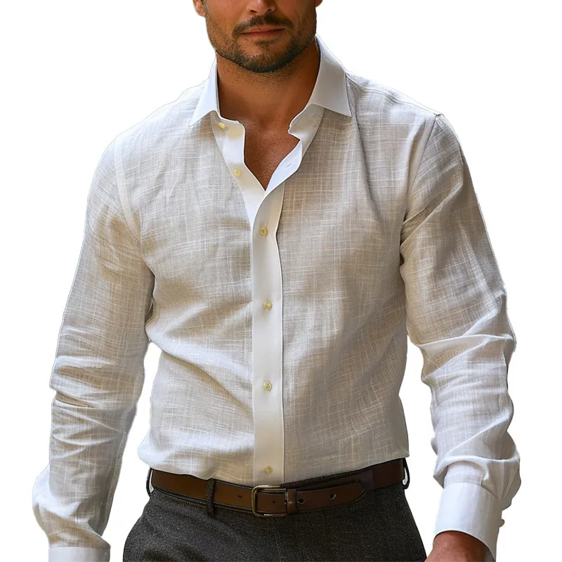 Men's Solid Linen Blend Long Sleeve Classic Shirt 71539077P sold by Manly