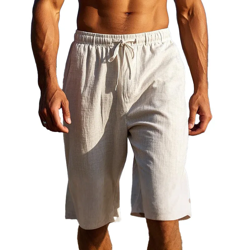 Men's Solid Color Mid-length Casual Linen Shorts 98701559P sold by Manly