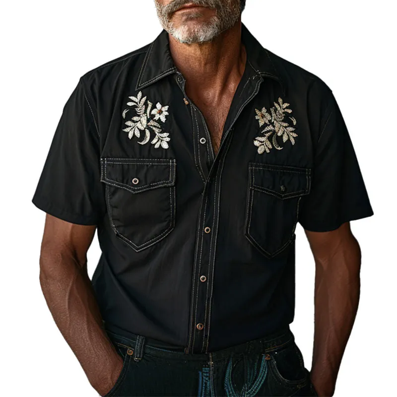 Men's Light Denim Embroidered Short Sleeve Shirt 30141725P sold by Manly