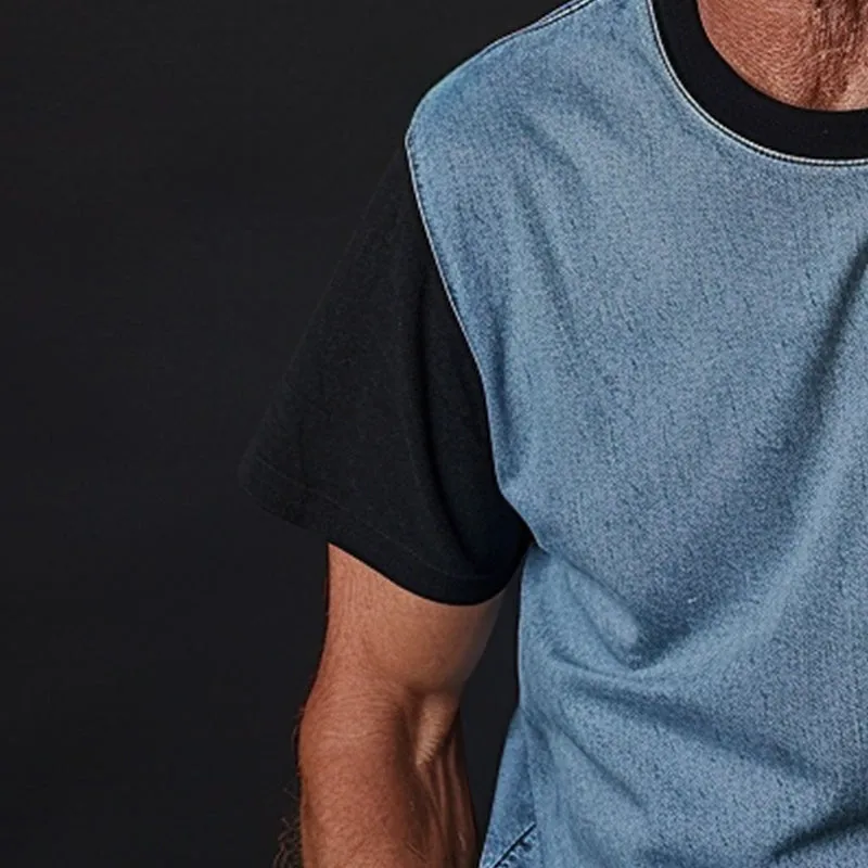 Men's Thin Denim Ptachwork Round Neck Short Sleeve T-Shirt 53347359P sold by Manly product image thumbnail 4