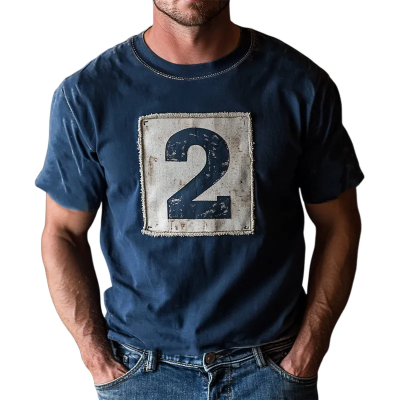 Men's Dark Blue Printed Casual Short-sleeved T-shirt 70758406U sold by Manly