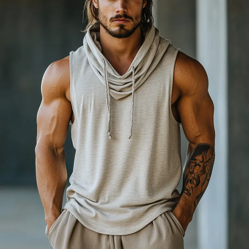 Men's Light Gray Hooded Casual Cotton Tank Top 94258400U sold by Manly product image thumbnail 2