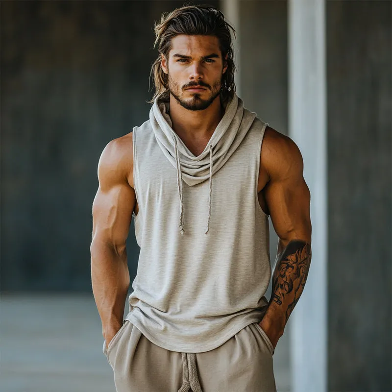 Men's Light Gray Hooded Casual Cotton Tank Top 94258400U sold by Manly product image thumbnail 3