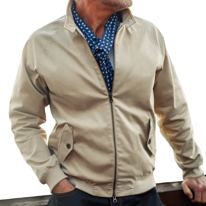 Men's Vintage Khaki Stand Collar Zip-Up Jacket 83741935U sold by Manly