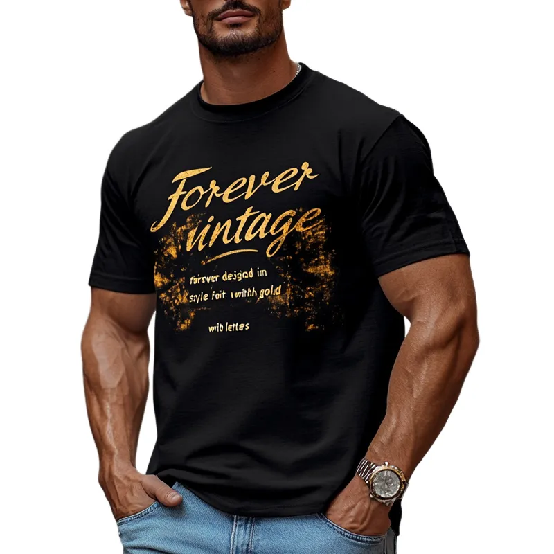 Men's Letter Print Short Sleeve Cotton T-Shirt 74482513U sold by Manly