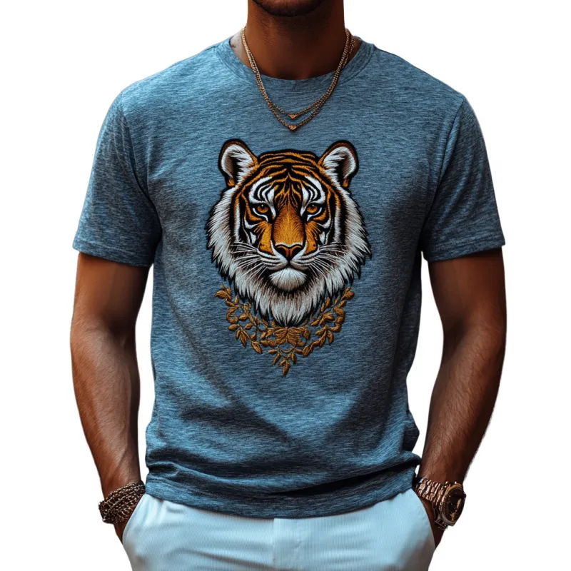 Men's Casual Cotton Tiger Embroidery Round Neck Loose Short Sleeve T-Shirt 28389547M sold by Manly