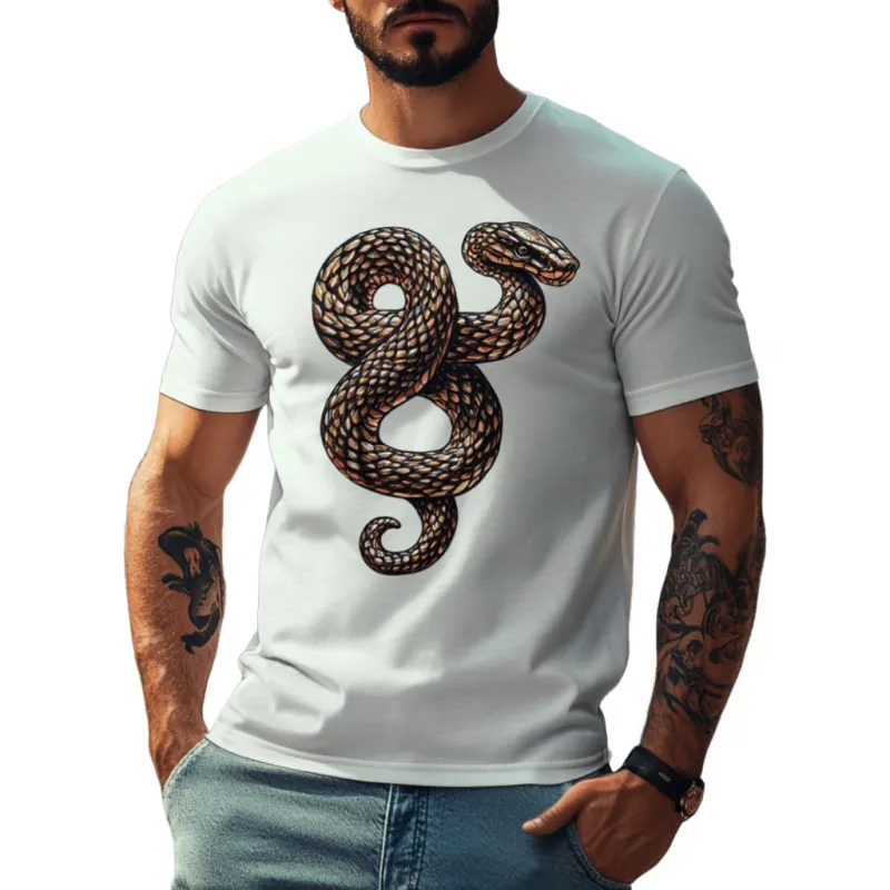 Men's Casual Cotton Snake Embroidery Round Neck Loose Short Sleeve T-Shirt 23462839M sold by Manly