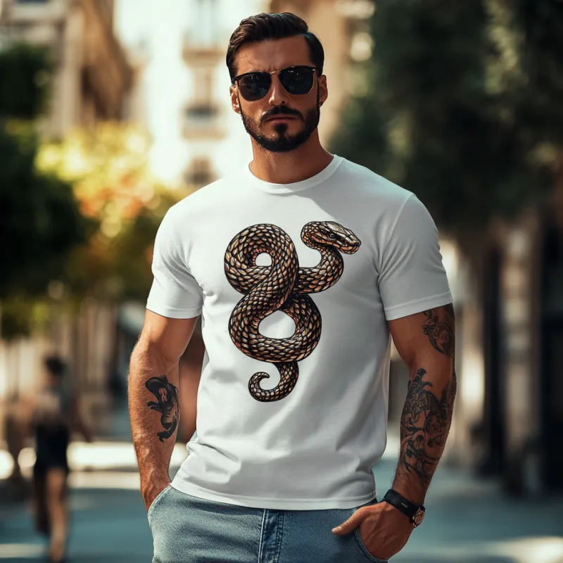 Men's Casual Cotton Snake Embroidery Round Neck Loose Short Sleeve T-Shirt 23462839M sold by Manly product image thumbnail 3
