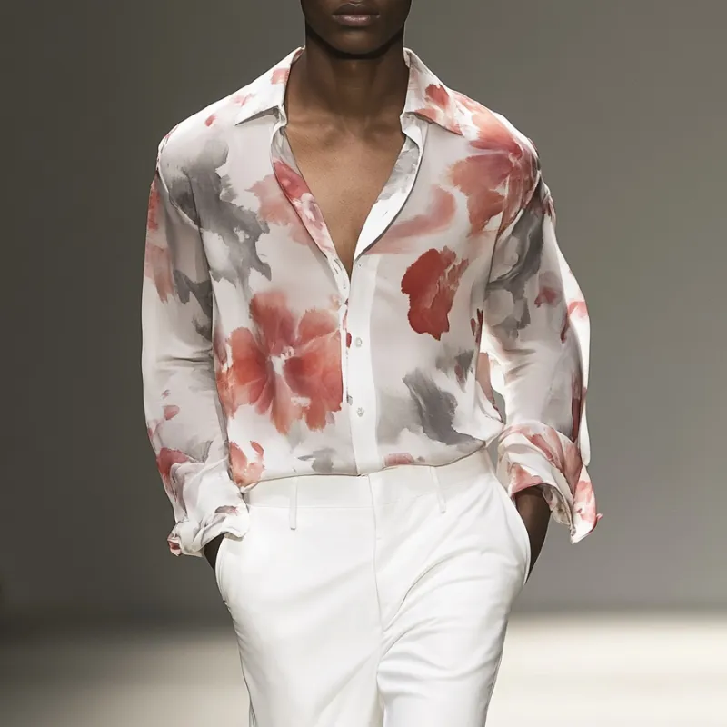 Men's Casual Chiffon Floral Print Loose Long Sleeve Shirt 83108212M sold by Manly product image thumbnail 2