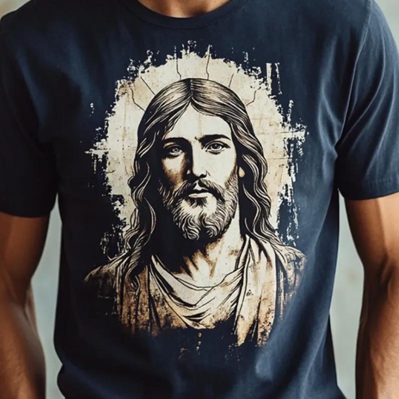 Men's Retro Casual Jesus Printed Round Neck Short Sleeve T-Shirt MTA1449C0TO sold by Manly product image thumbnail 4