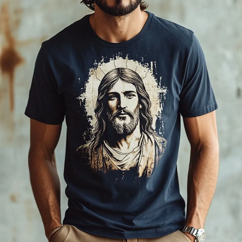Men's Retro Casual Jesus Printed Round Neck Short Sleeve T-Shirt MTA1449C0TO sold by Manly product image thumbnail 2