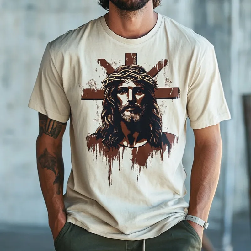 Men's Retro Casual Jesus Printed Round Neck Short Sleeve T-Shirt MTA1488C7TO sold by Manly product image thumbnail 3