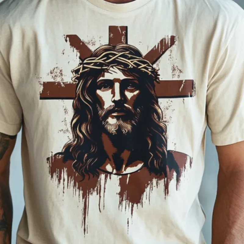 Men's Retro Casual Jesus Printed Round Neck Short Sleeve T-Shirt MTA1488C7TO sold by Manly product image thumbnail 4