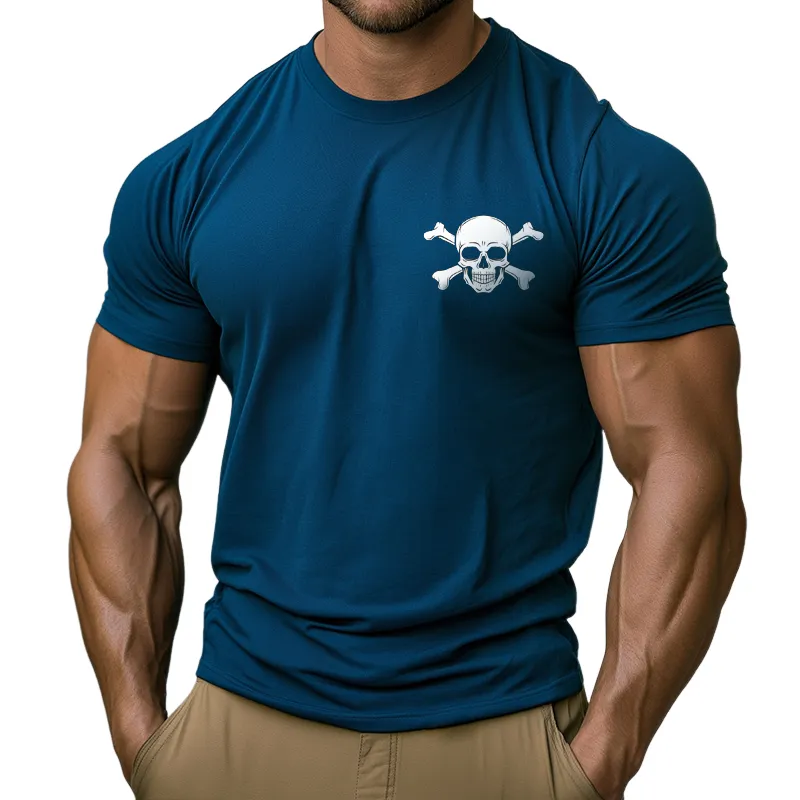 Men's Retro Casual Skull Print Round Neck Short Sleeve T-Shirt MTA1402C3TO sold by Manly