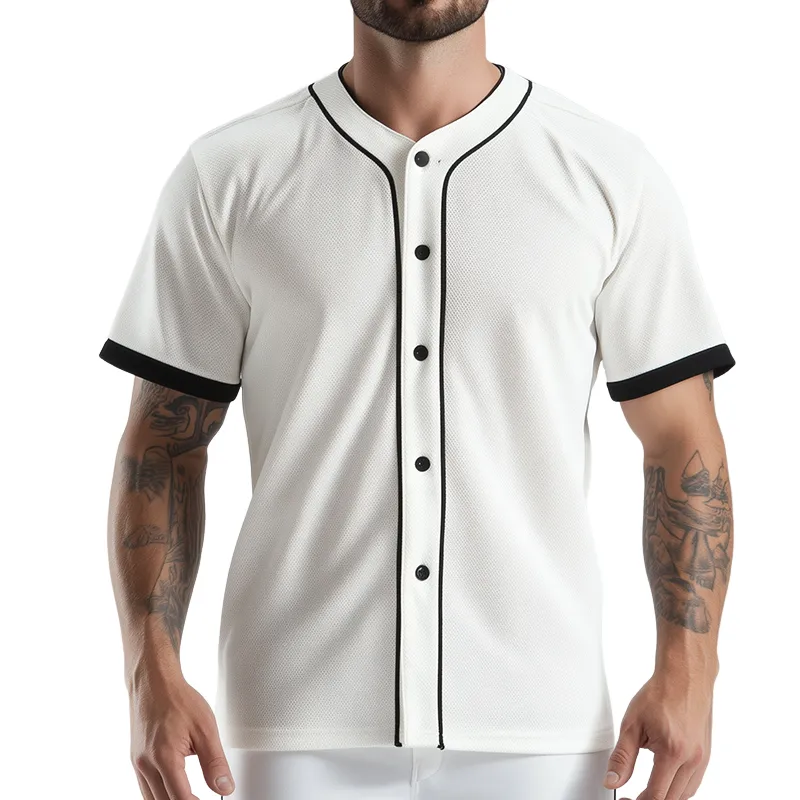 Men's Retro Casual Solid Color Mesh Sports Button Baseball Short Sleeve T-Shirt MTA1436C9TO sold by Manly