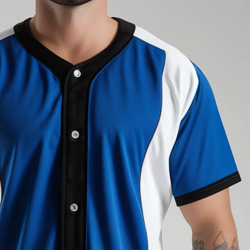 Men's Retro Casual Colorblock Sports Button Baseball Short Sleeve T-Shirt MTA1491C0TO sold by Manly product image thumbnail 4