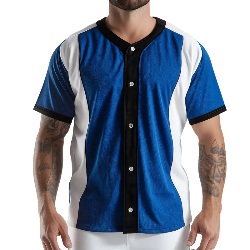 Men's Retro Casual Colorblock Sports Button Baseball Short Sleeve T-Shirt MTA1491C0TO sold by Manly