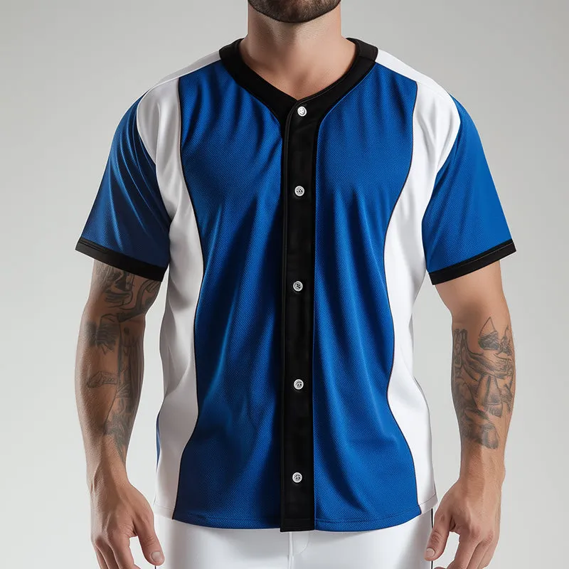 Men's Retro Casual Colorblock Sports Button Baseball Short Sleeve T-Shirt MTA1491C0TO sold by Manly product image thumbnail 2