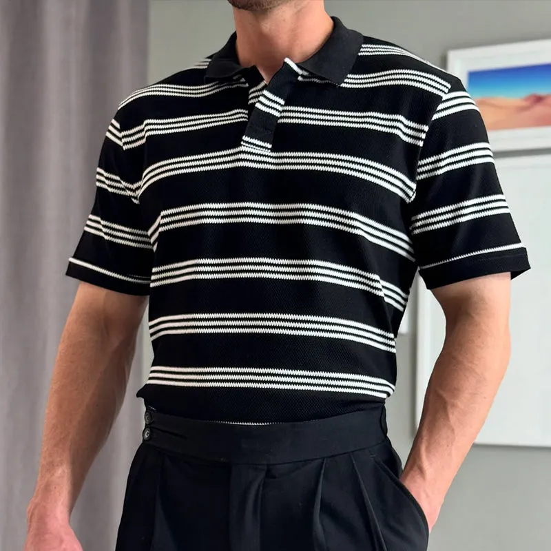 Men's Retro Casual Striped Print Lapel Short Sleeve T-Shirt MTA1427C0TO sold by Manly product image thumbnail 2