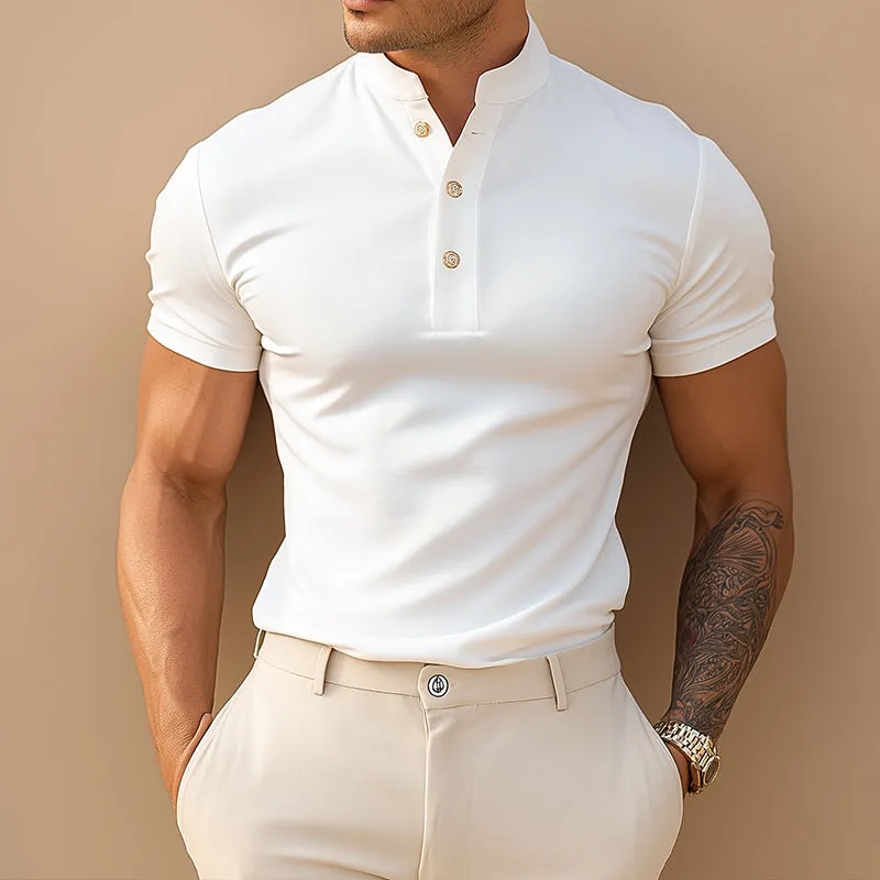 Men's Retro Casual Cotton Stand Collar Short Sleeve T-Shirt MTA1478C1TO sold by Manly product image thumbnail 2
