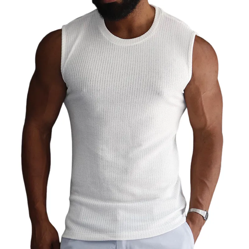 Men's Retro Casual Solid Color Round Neck Tank Top MTA1471C6TO sold by Manly