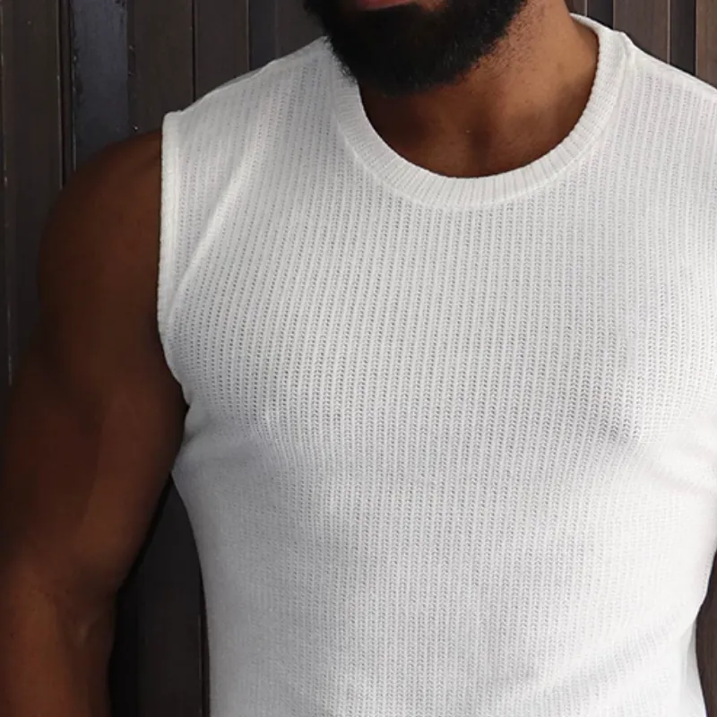 Men's Retro Casual Solid Color Round Neck Tank Top MTA1471C6TO sold by Manly product image thumbnail 3