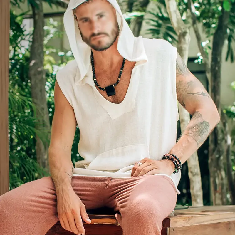 Men's Fashionable Casual Spring and Summer Cotton and Linen Hooded Tank Top MTA1494C1K sold by Manly product image thumbnail 2