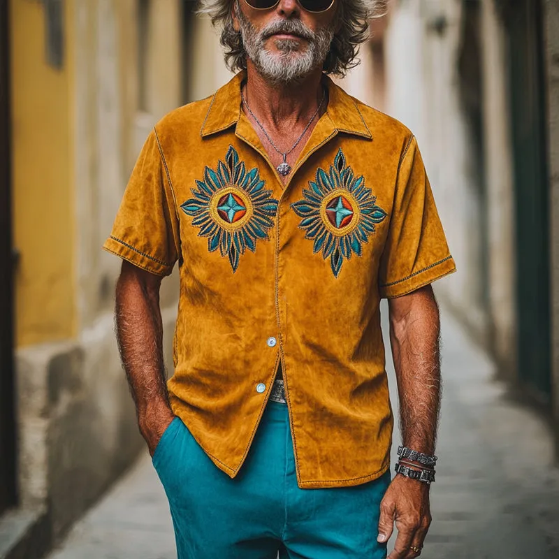 Men's Vintage Embroidered Short Sleeve Suede Shirt MTA1468C7U sold by Manly product image thumbnail 3