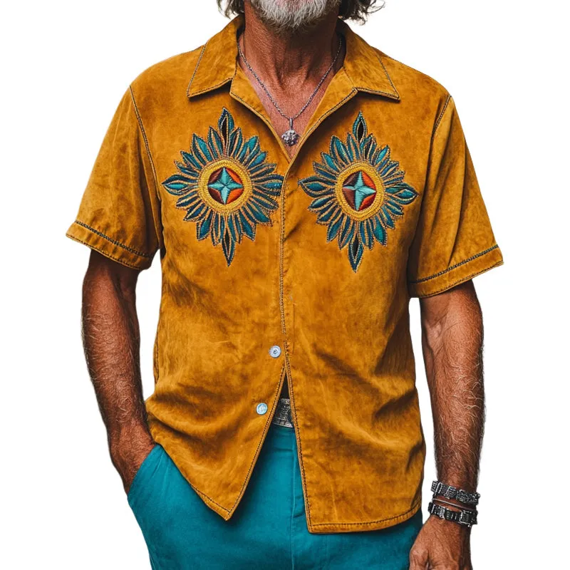 Men's Vintage Embroidered Short Sleeve Suede Shirt MTA1468C7U sold by Manly