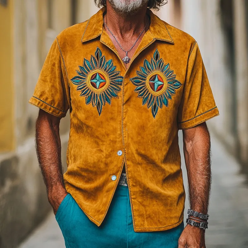 Men's Vintage Embroidered Short Sleeve Suede Shirt MTA1468C7U sold by Manly product image thumbnail 2