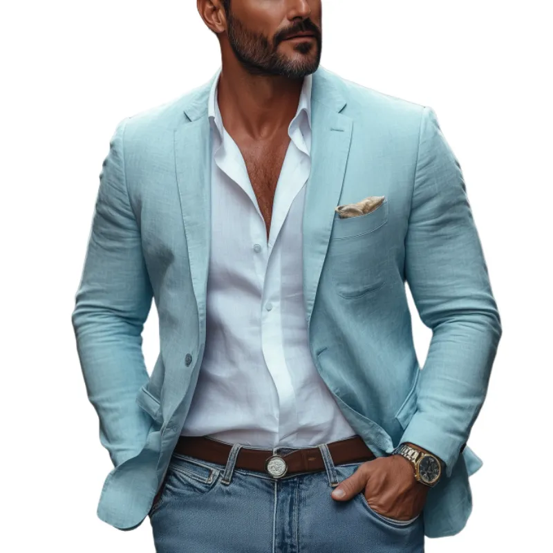 Men's Classic Casual Spring Slim Fit Cotton and Linen Single Breasted Blazer MTA1420C2K sold by Manly