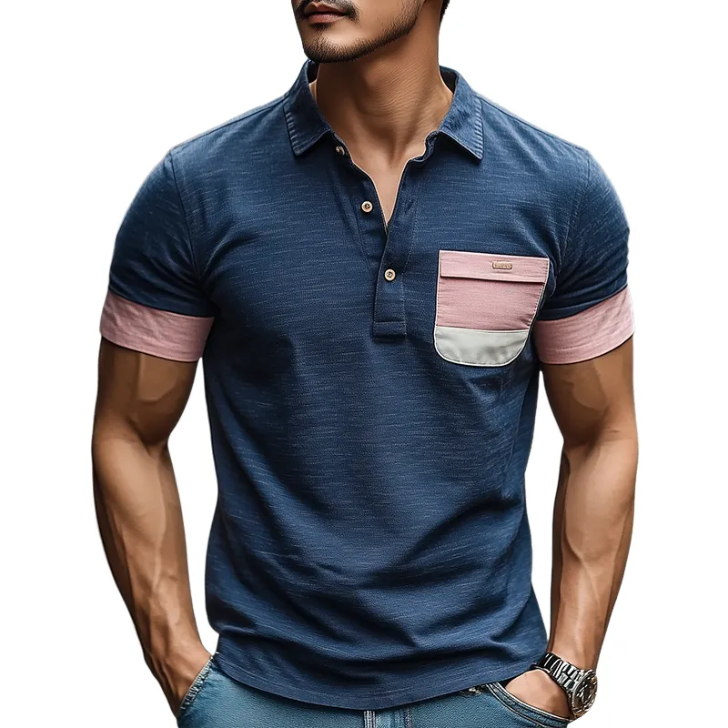 Men's Casual Spring and Summer Contrast Color Stitching Cotton POLO Shirt MTA1420C4K sold by Manly