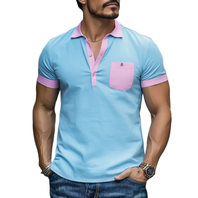 Men's Fashion Casual Spring and Summer Contrast Color Stitching Cotton POLO Shirt MTA1475C2K sold by Manly