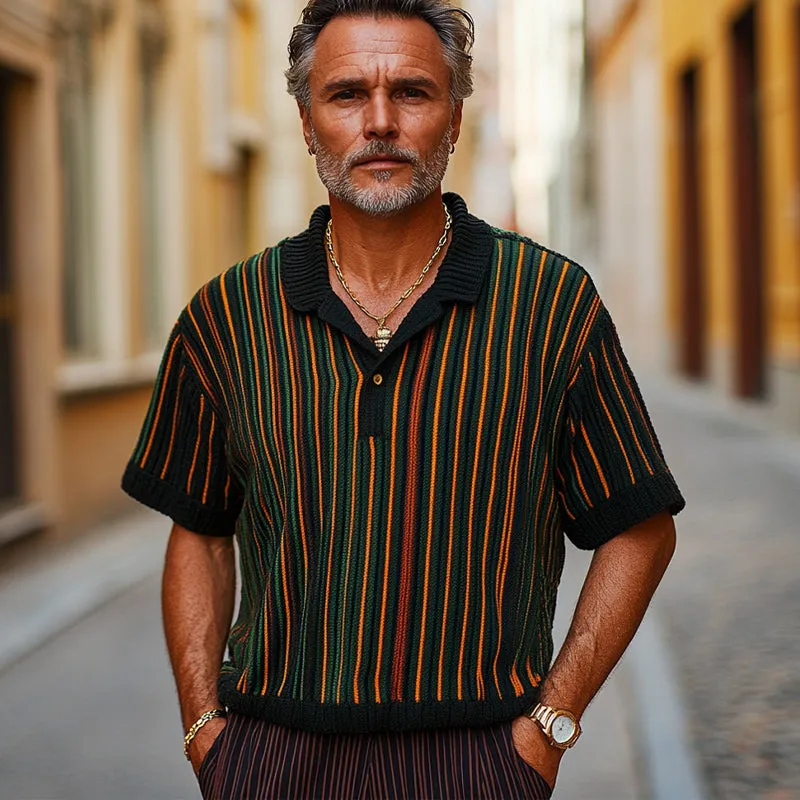 Men's Retro Colorblock Vertical Stripe Knitted T-Shirt MTA1751C0U sold by Manly product image thumbnail 3