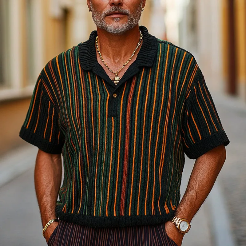 Men's Retro Colorblock Vertical Stripe Knitted T-Shirt MTA1751C0U sold by Manly product image thumbnail 2