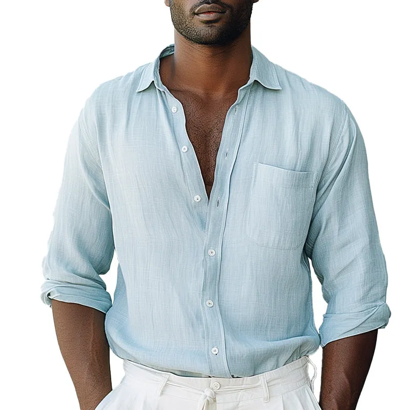 Men's Solid Color Simple Casual Long Sleeve Shirt MTA1732C8P sold by Manly
