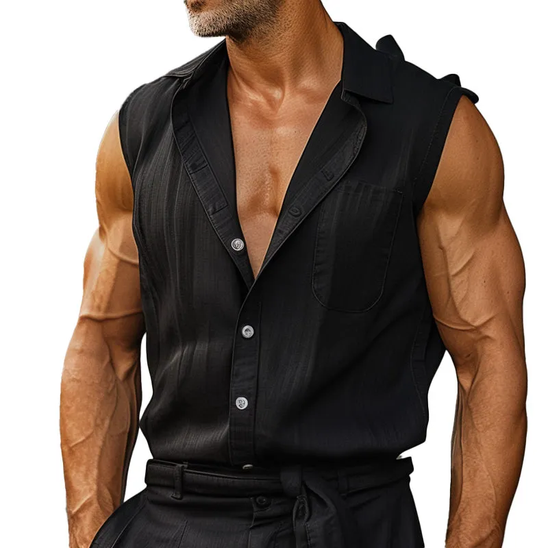 Men's Simple Faux Acetate V-Neck Vest MTA1709C1P sold by Manly