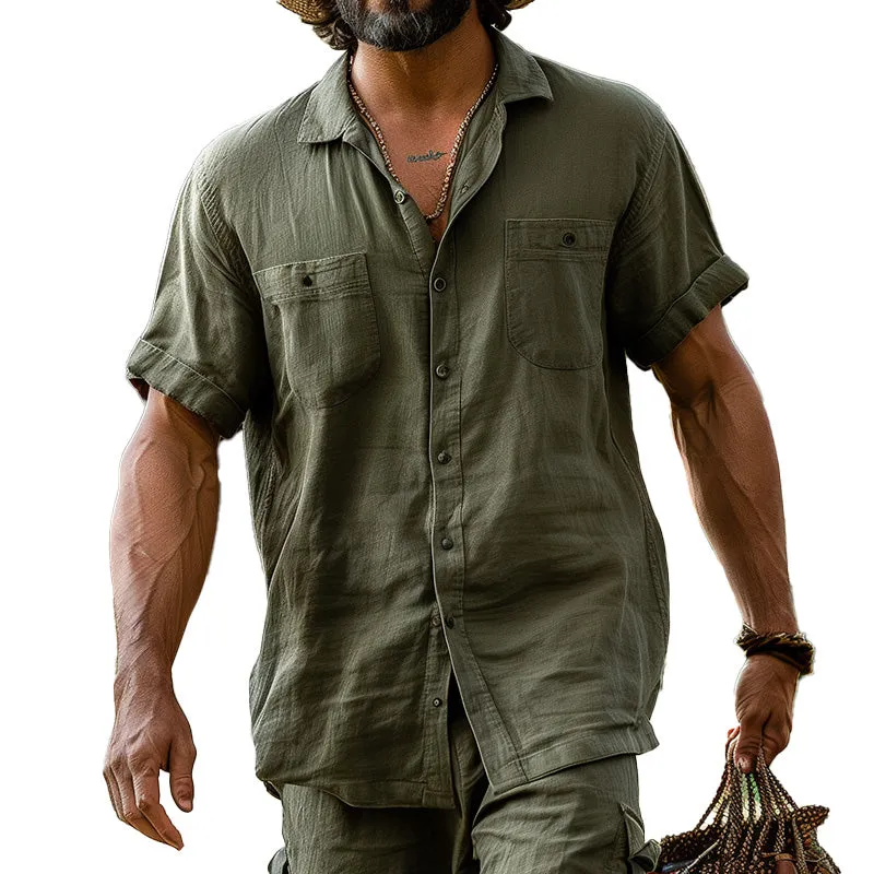 Men's Simple Army Green Linen Long-Sleeved Shirt MTA1712C6P sold by Manly