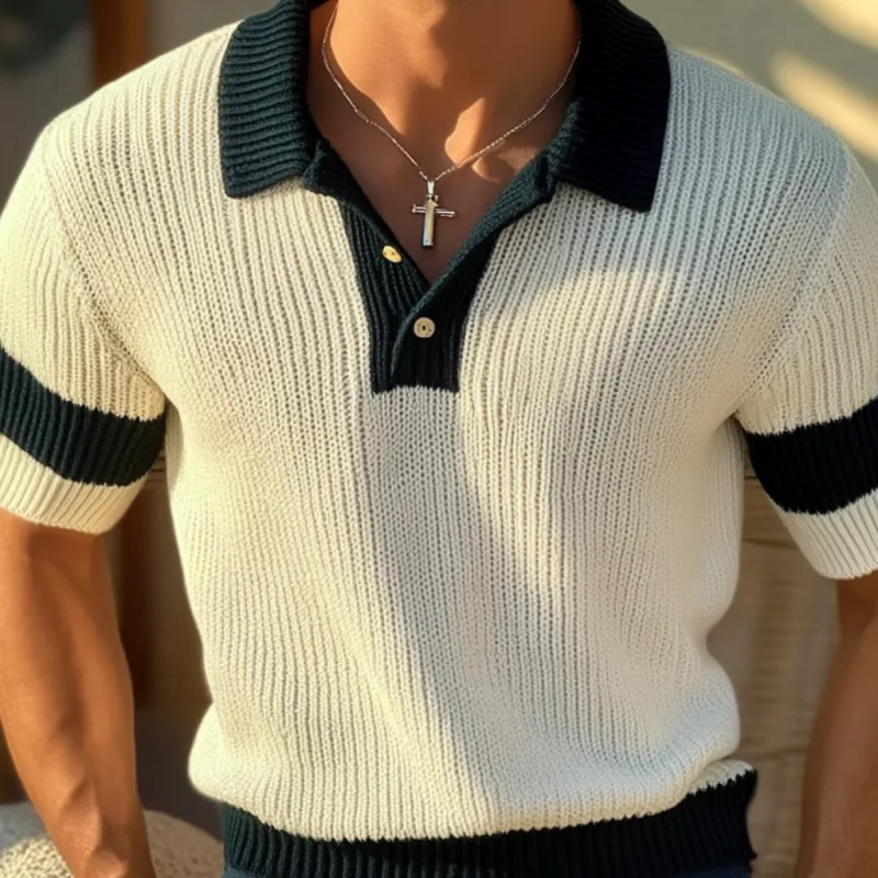 Men's Casual Contrast Lapel Slim Fit Knitted Short Sleeve Polo Shirt MTA1779C3M sold by Manly product image thumbnail 3