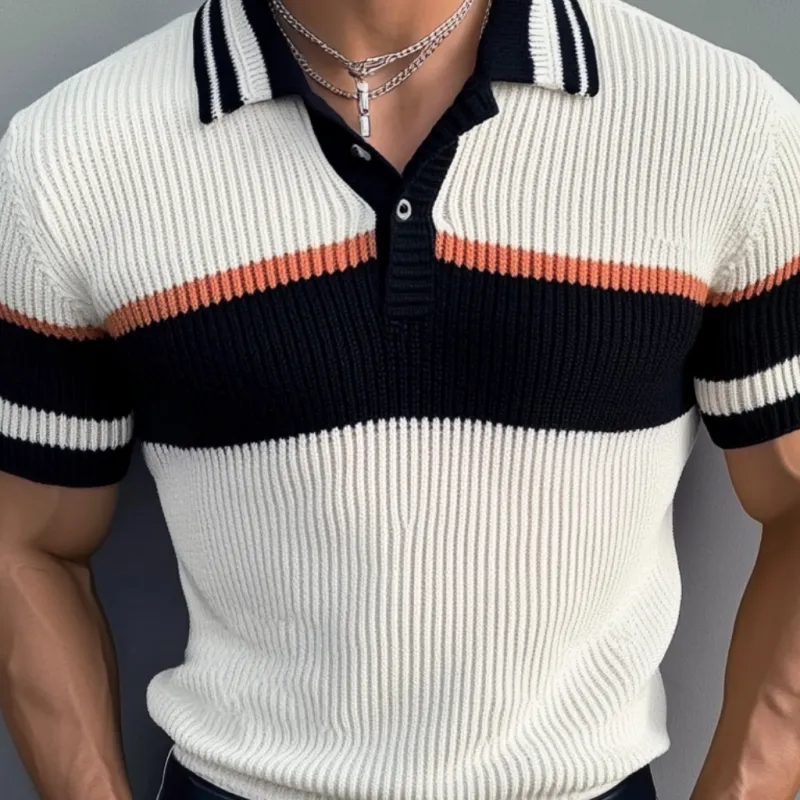 Men's Casual Contrast Lapel Slim Fit Knitted Short Sleeve Polo Shirt MTA1775C7M sold by Manly product image thumbnail 3