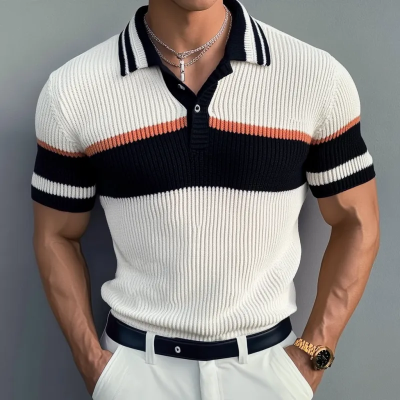 Men's Casual Contrast Lapel Slim Fit Knitted Short Sleeve Polo Shirt MTA1775C7M sold by Manly product image thumbnail 2