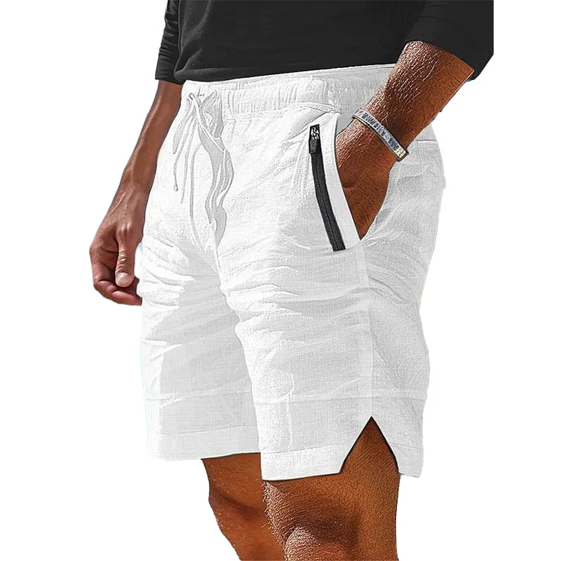 Men's Vacation Cotton and Linen Solid Color Beach Shorts MUA1440C9X sold by Manly