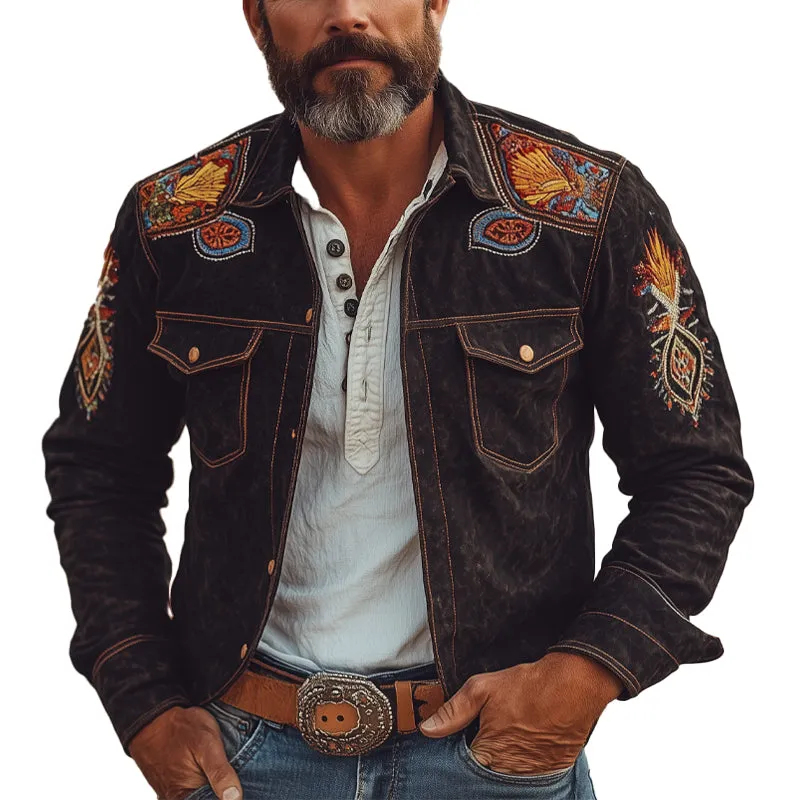 Men's Vintage Suede Embroidered Lapel Jacket MTA1431C2X sold by Manly