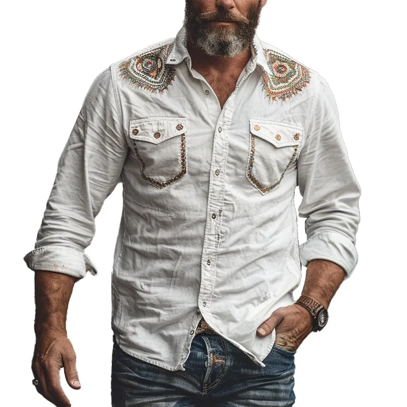 Men's casual embroidered long sleeve shirt MTA1436C7X sold by Manly