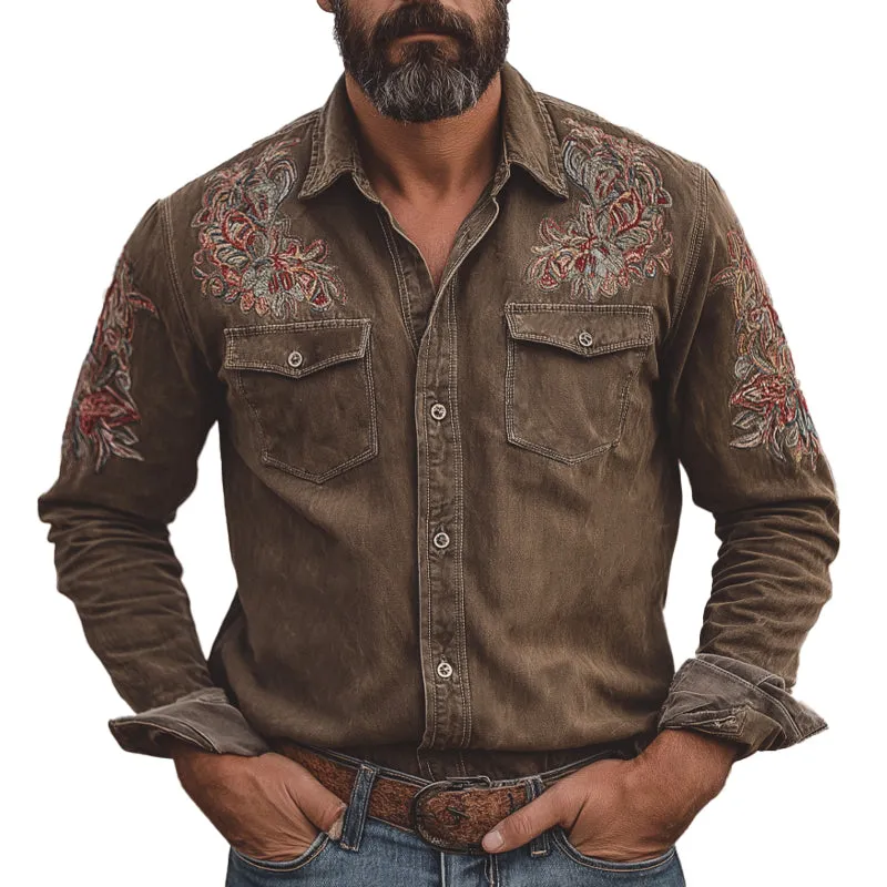 Men's Vintage Embroidered Long Sleeve Denim Shirt MTA1471C7X sold by Manly