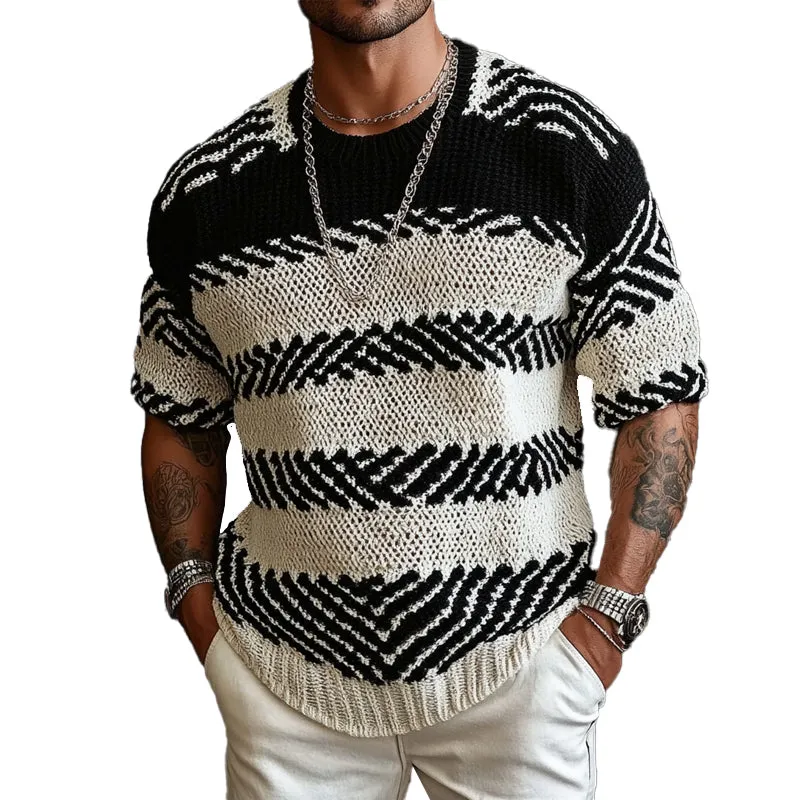 Men's Contrast Knitted Round Neck Half Sleeve Sweater  T-Shirt MTA1740C9X sold by Manly