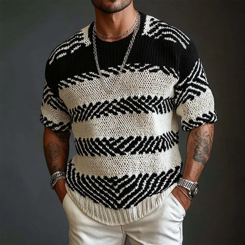 Men's Contrast Knitted Round Neck Half Sleeve Sweater T-Shirt MTA1740C9X sold by Manly product image thumbnail 3